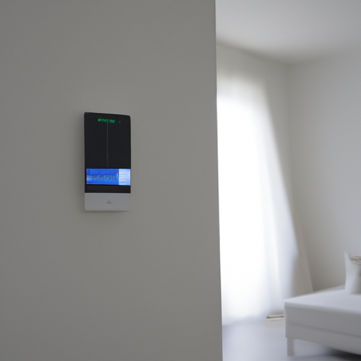 3. סלון עם מערכת אוטומציה ביתית גלויה השולטת על אורות, וילונות וטמפרטורה.